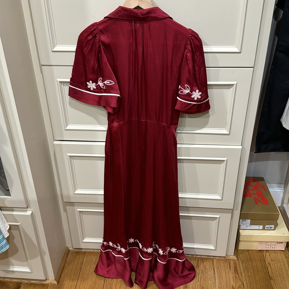 THE GREAT. Red Embroidered Button-Front Maxi Dress - Picture 8 of 8